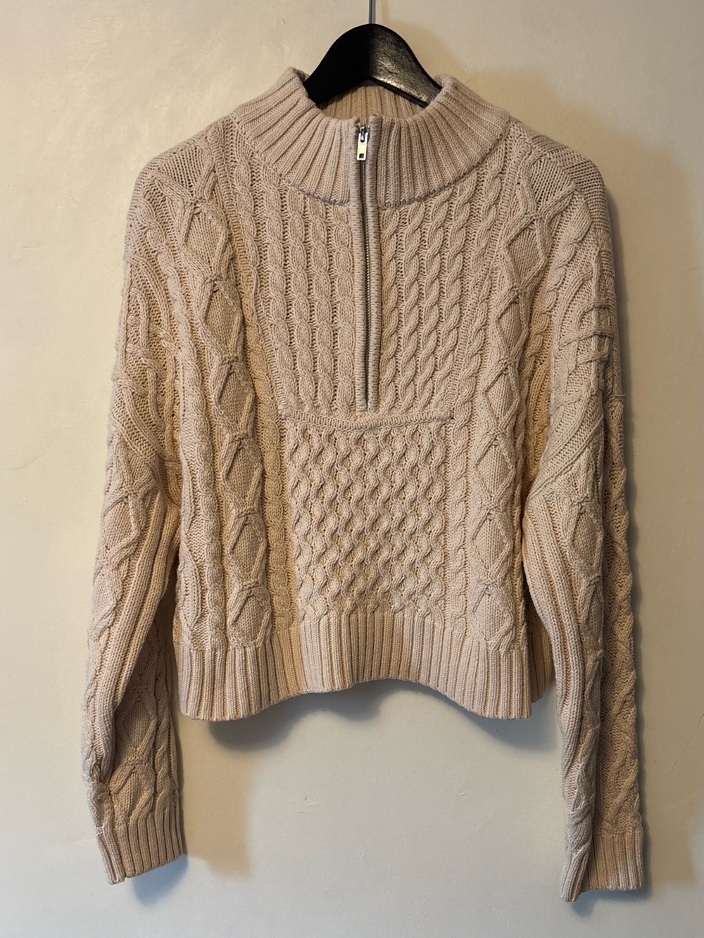 ARIZONA JEAN CO. Ivory Beige Cotton 1/4 Zip Cable Knit Sweater Size Small NEW